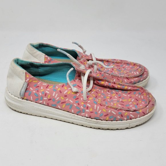 Hey Dude Youth 2 / Women's 3 Wendy Youth Pink‎ Sprinkles Slip On Girls Shoes - Picture 4 of 6